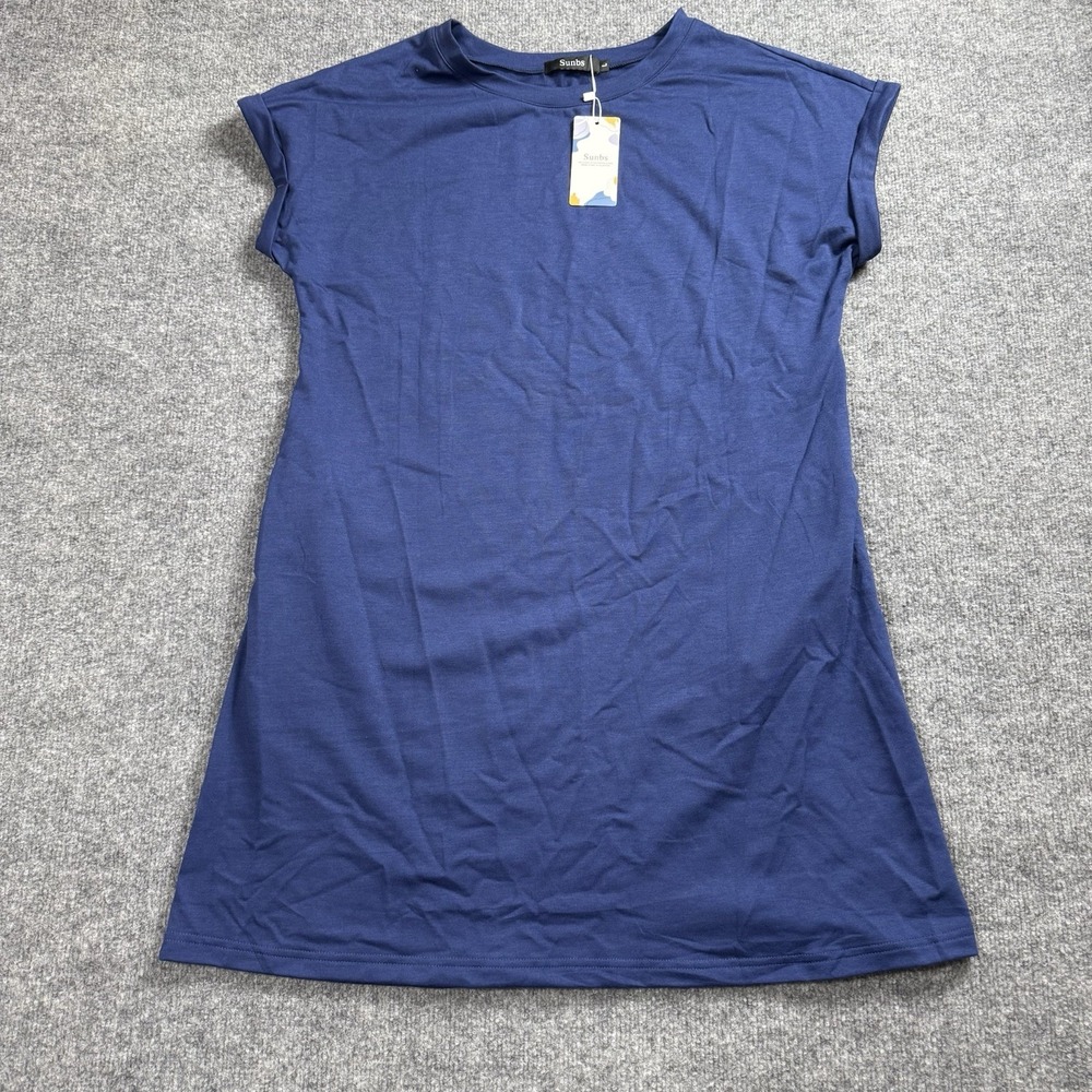 Sunbs Navy Blue T-Shirt Dress NWT‎ Cuffed Short Sleeve Mini Pockets Size L